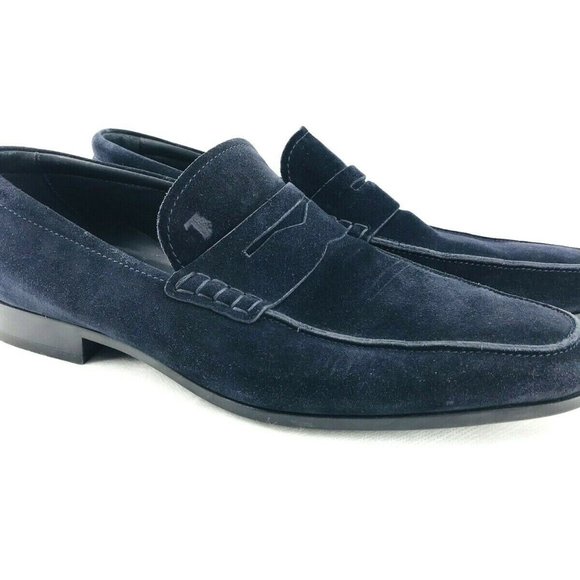 $645 TODS Mens Suede Penny Loafers Navy Blue Slip - Picture 3 of 12